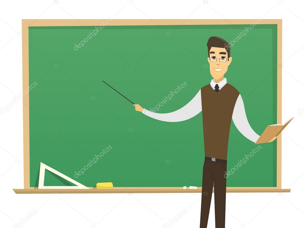 Cartoon male teacher with blackboard