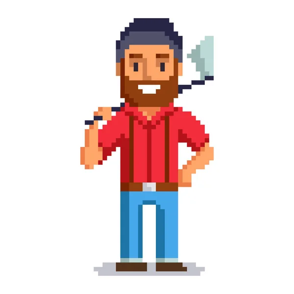 Woodcutter pixel art — Stock Vector