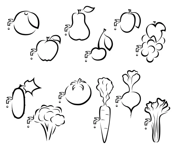 Symbole von Obst und Gemüse — Stockvektor