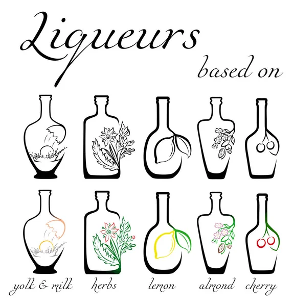 Konceptuální ikony lahví alkoholu — Stockový vektor