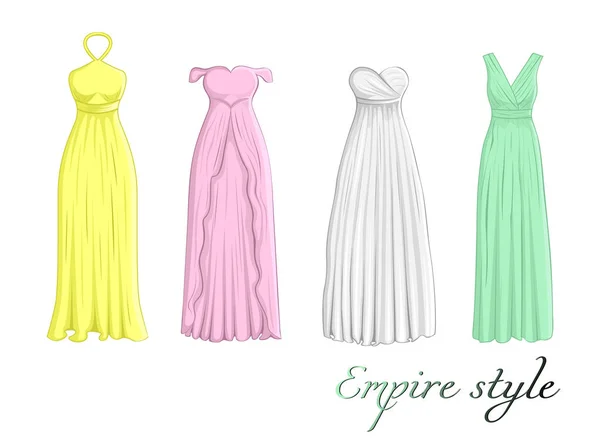 Cuatro vestidos en estilo Imperio — Archivo Imágenes Vectoriales