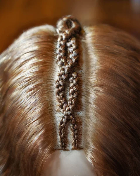 Dibujos hechos de cabello, textura de trenzas, fondo de pelo — Foto de Stock