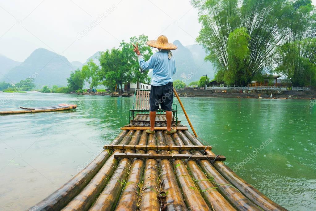 Traditional bamboo raft on Li River