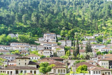 Berat: Geleneksel mimari eski şehir. Unesco Dünya Mirası listesinde yazılı, Berat binalar yüksek mimari ve tarihi ilgi hazinesi vardır.
