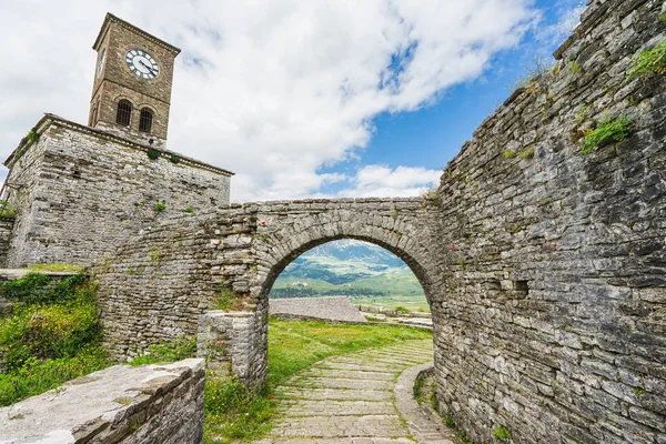 Torre Relógio Castelo Gjirokaster Arquitetura Otomana Albânia Patrimônio Mundial Unesco — Fotografia de Stock