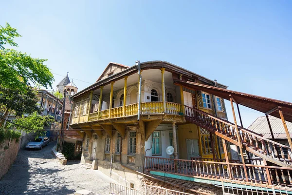 Casa Con Balcones Tradicionales Madera Casco Antiguo Tiflis Georgia — Foto de Stock