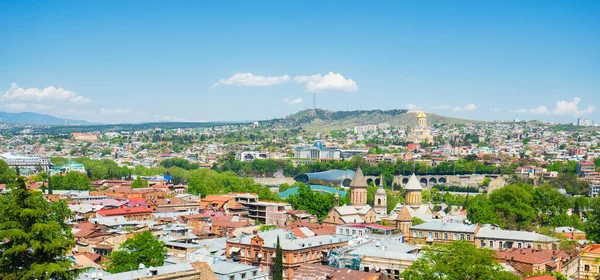 Narikala Kalesi Nden Tiflis Panoramik Manzarası Eski Kasaba Modern Mimari — Stok fotoğraf