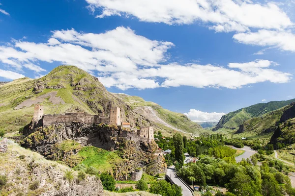 Vista Panorâmica Fortaleza Khertvisi Rio Kura Montanhas Geórgia — Fotografia de Stock