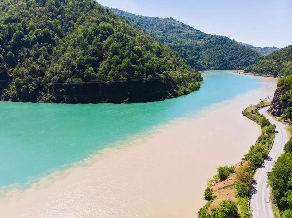 Συμβολή Των Ποταμών Chorokh Και Adjaristskhali Στην Αντζάρα Της Γεωργίας — Φωτογραφία Αρχείου