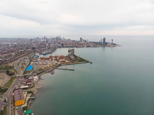 Panorámás Kilátás Batumi Város Kikötő Kikötő Adjara Georgia Állam Légi — Stock Fotó