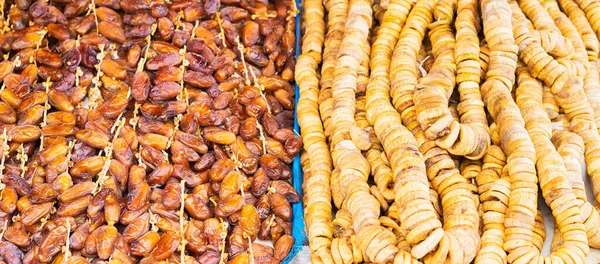 Comida Seca Puesto Del Mercado Callejero Árabe Higos Fechas Tienda — Foto de Stock