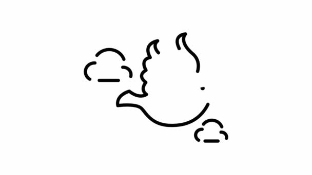 Peace Dove With Clouds in 2D Outline Icon Animation — Stock Video