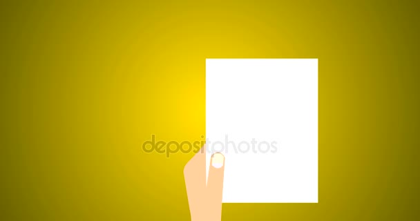 Plochá vektorové animace záběry z obchodní muž, který držel smlouvy dohody podepsané smlouvy papíru, právní dokument Symbol s razítkem a dokumentaci žlutě — Stock video