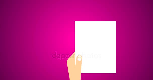 Imágenes planas de animación vectorial del hombre de negocios que mantiene el contrato Acuerdo de un documento firmado del tratado, Símbolo de documento legal con sello y documentación en rosa — Vídeo de stock