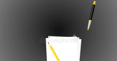 Yasal belge ve anlaşma sembol siyah beyaz kağıt düz vektör 4 k animasyon damgası ile kalem ile sınavı geçti 