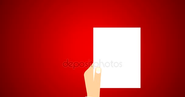 Νομικό έγγραφο σύμβαση και συμφωνία σύμβολο με σφραγίδα σε λευκό χαρτί επίπεδη διάνυσμα 4k Animation στο κόκκινο — Αρχείο Βίντεο