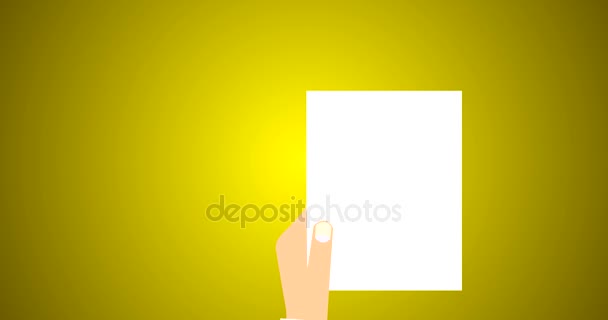 Contrato Documento legal y acuerdo Símbolo con sello en papel blanco Vector plano 4k Animación en amarillo — Vídeos de Stock