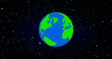 Bitki dünya küre ile yer ve yıldız Bacground 3D uzayda döndürme animasyon çizgi film tarzı Kuzey odak render