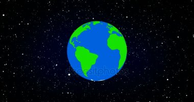 Bitki dünya küre ile yer ve yıldız Bacground 3D uzayda döndürme render animasyon çizgi film tarzı