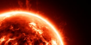 Kırmızı yanan güneş yakın çekim yıldız ya da gaz gezegen olarak işlenen 4 k CGI animasyon Video