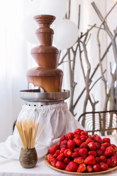 Partideki Çikolata pınarı. Çikolatalı çilek fondü