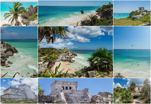 Kolaj: Tulum beach Karayip Denizi. Tulum, Maya Tapınak, Tulum, Riviera Maya, Yucatan, Meksika kalıntıları