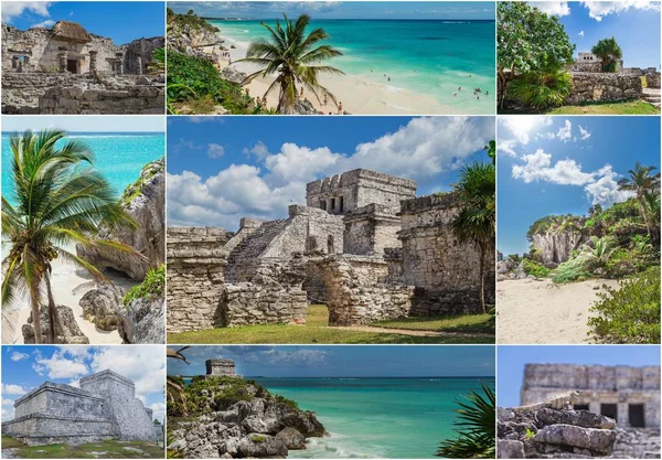 Kolaj: Tulum beach Karayip Denizi. Tulum, Maya Tapınak, Tulum, Riviera Maya, Yucatan, Meksika kalıntıları