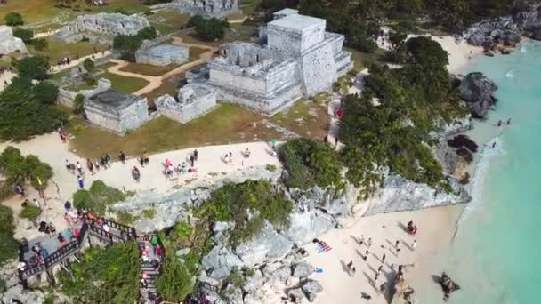 Ruïnes Van Tulum Mexico Met Uitzicht Caribische Zee Riviera Maya — Stockvideo