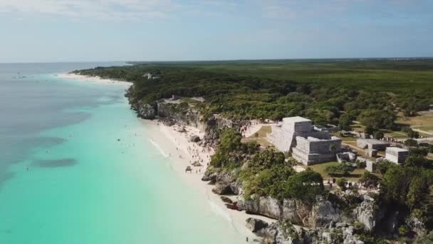 Ruines Tulum Mexique Donnant Sur Mer Des Caraïbes Dans Riviera — Video