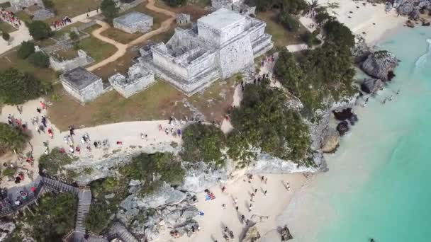 Ruinerna Tulum Mexiko Med Utsikt Över Karibiska Havet Rivieran Maya — Stockvideo