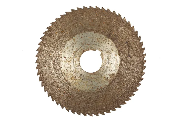 Hoja de sierra circular oxidada, aislada en blanco — Foto de Stock