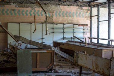 bekleme odasında No 126 hastanede Pripyat hayalet kasaba, Çernobil nükleer enerji santrali yabancılaşma bölgesi, Ukrayna