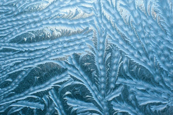 Frostiga mönster på glas i vinter — Stockfoto
