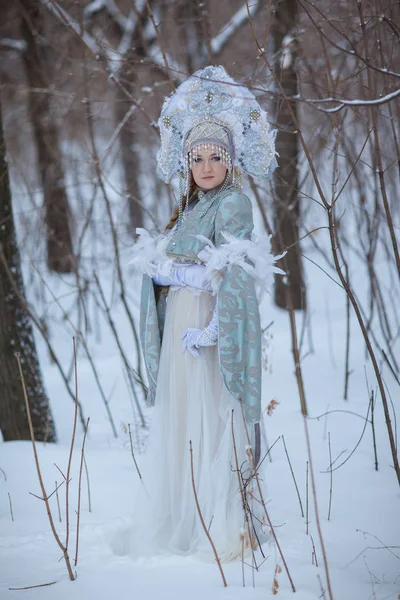 A menina no traje de Donzela de Neve — Fotografia de Stock