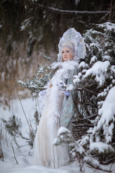 A menina no traje de Donzela de Neve — Fotografia de Stock