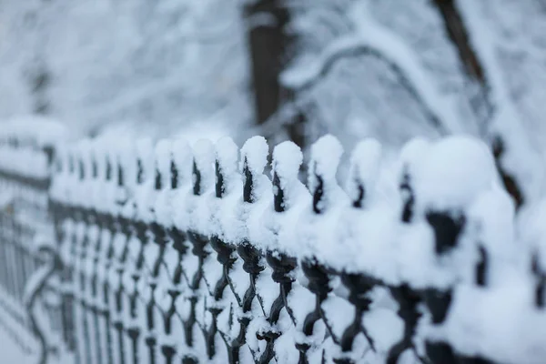 Winter park z krawężnika, pokryte śniegiem — Zdjęcie stockowe
