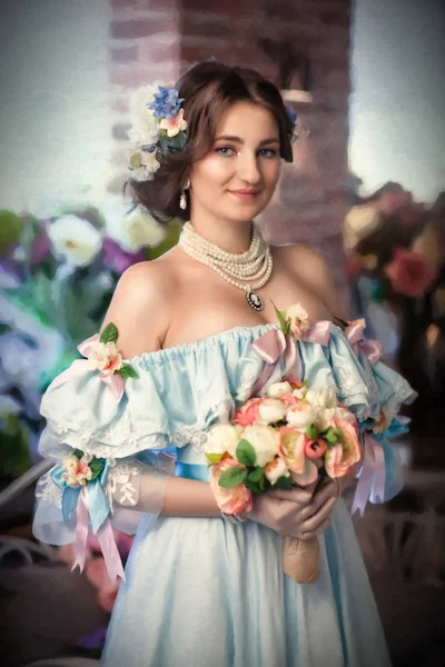 Chica encantadora con flores — Foto de Stock