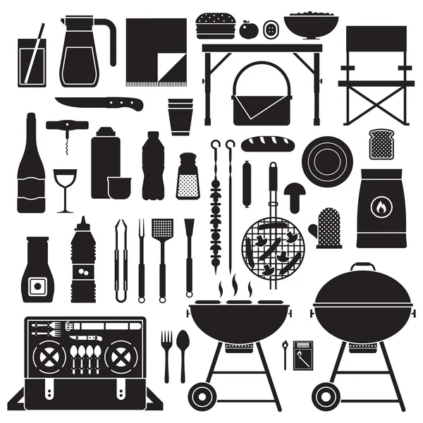 Picnic and Barbeque Outline Elements — Stock Vector