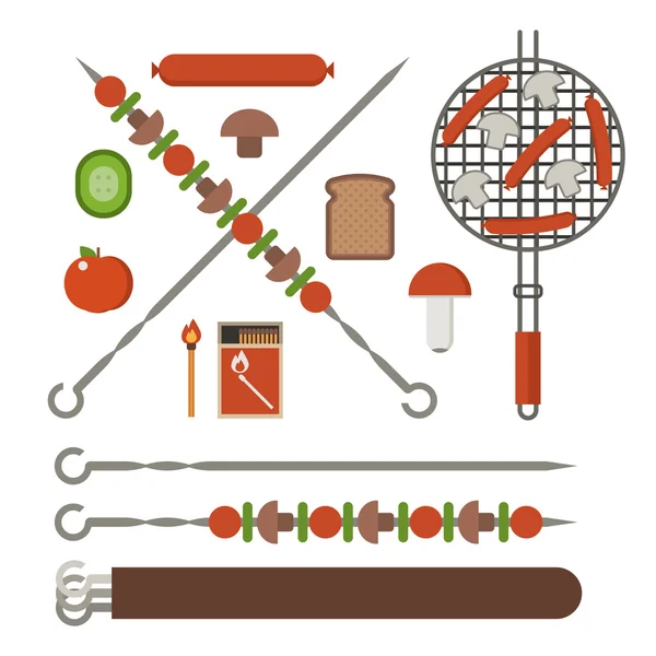 Barbecuespies, Grill en groenten — Stockvector