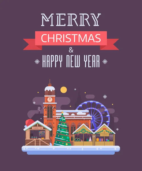 New Year and Christmas Greeting Card — Stock Vector