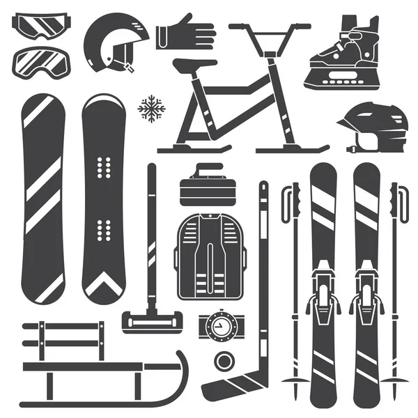 Winter Sport Equipment Silhouettes — Stock Vector