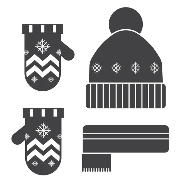 Chapeau d'hiver et foulard Silhouettes — Image vectorielle