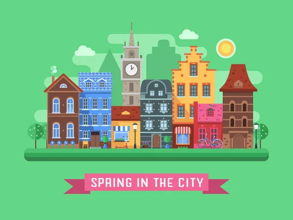 Europa Spring Street Paisagem — Vetor de Stock