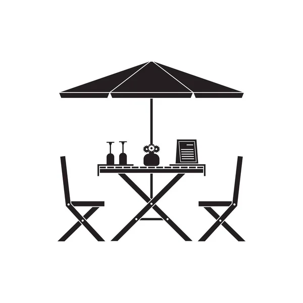 Mesa al aire libre y sillas en diseño de esquema — Vector de stock