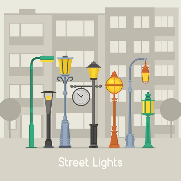 Street Lamps and Lamp Posts Banner — Stock Vector