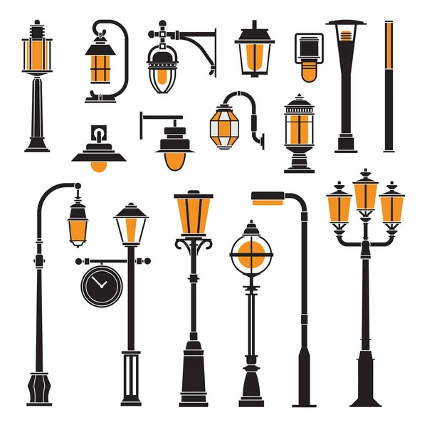 Street Lamps and Lamp Posts Icons — Stock Vector