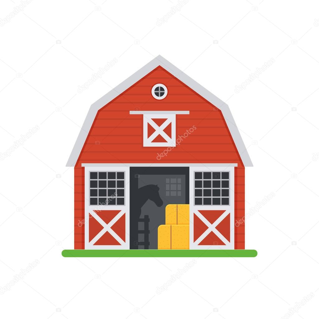 Red Horse Barns in Flat Design