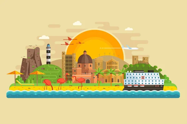 Paisaje isla de viaje de verano — Vector de stock