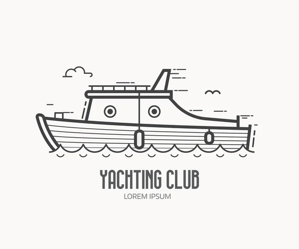 Logo klubu jachting v tenké linie designu — Stockový vektor