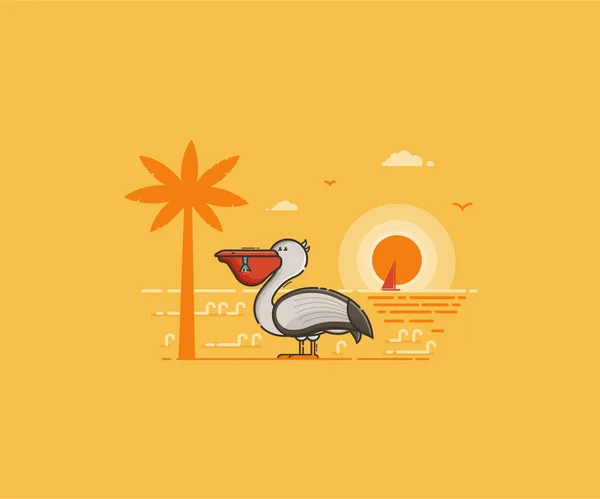 Pelican on Seaside Background — Stock Vector